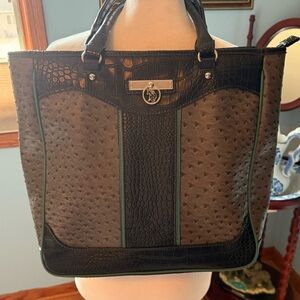 US Polo Assn Gray And Black Reptile Pattern Vinyl Shoulder Tote With Crest